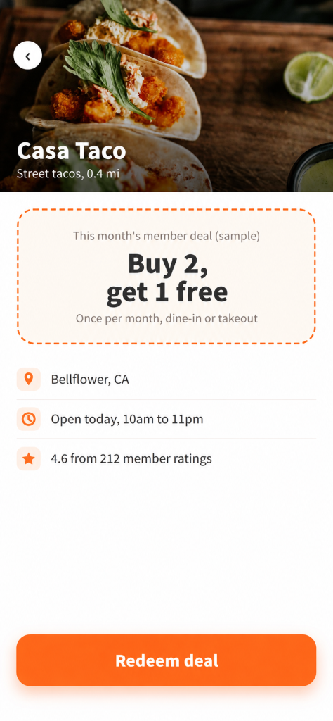 EatSaver app restaurant deal page